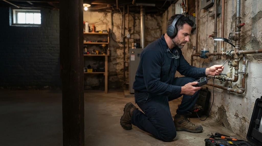 Basement plumbing inspected for leaks